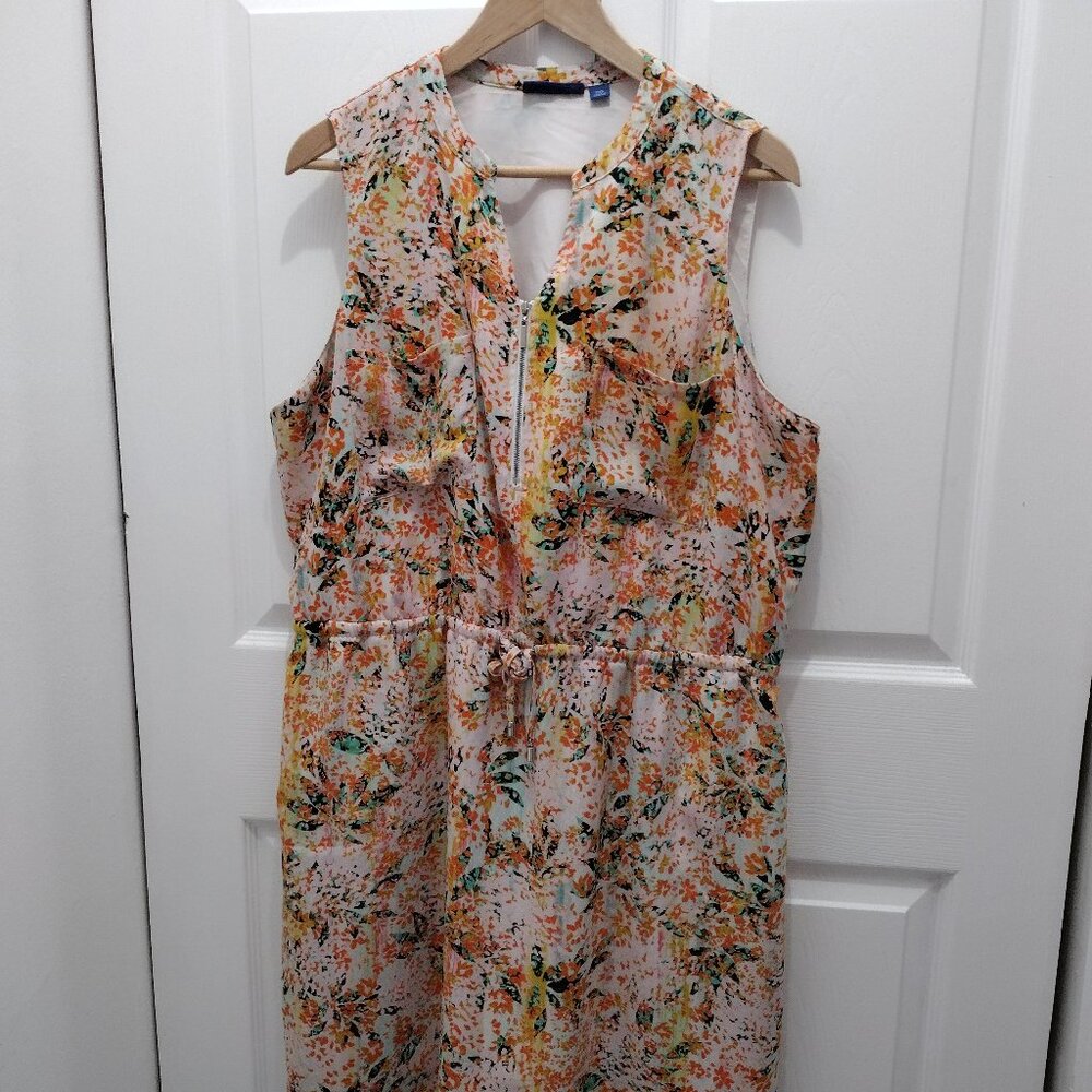 APT 9 XXL Floral Sleeveless Dress Zip Front Elastic Waist Spring Summer